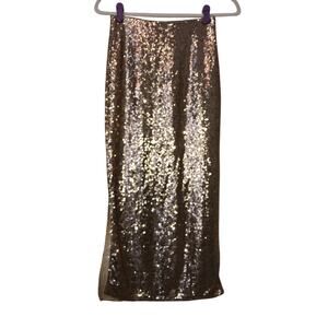 Gold Sequin Maxi Midi Skirt Size XS Slit Party Festive Fairy Whimsical Metallic